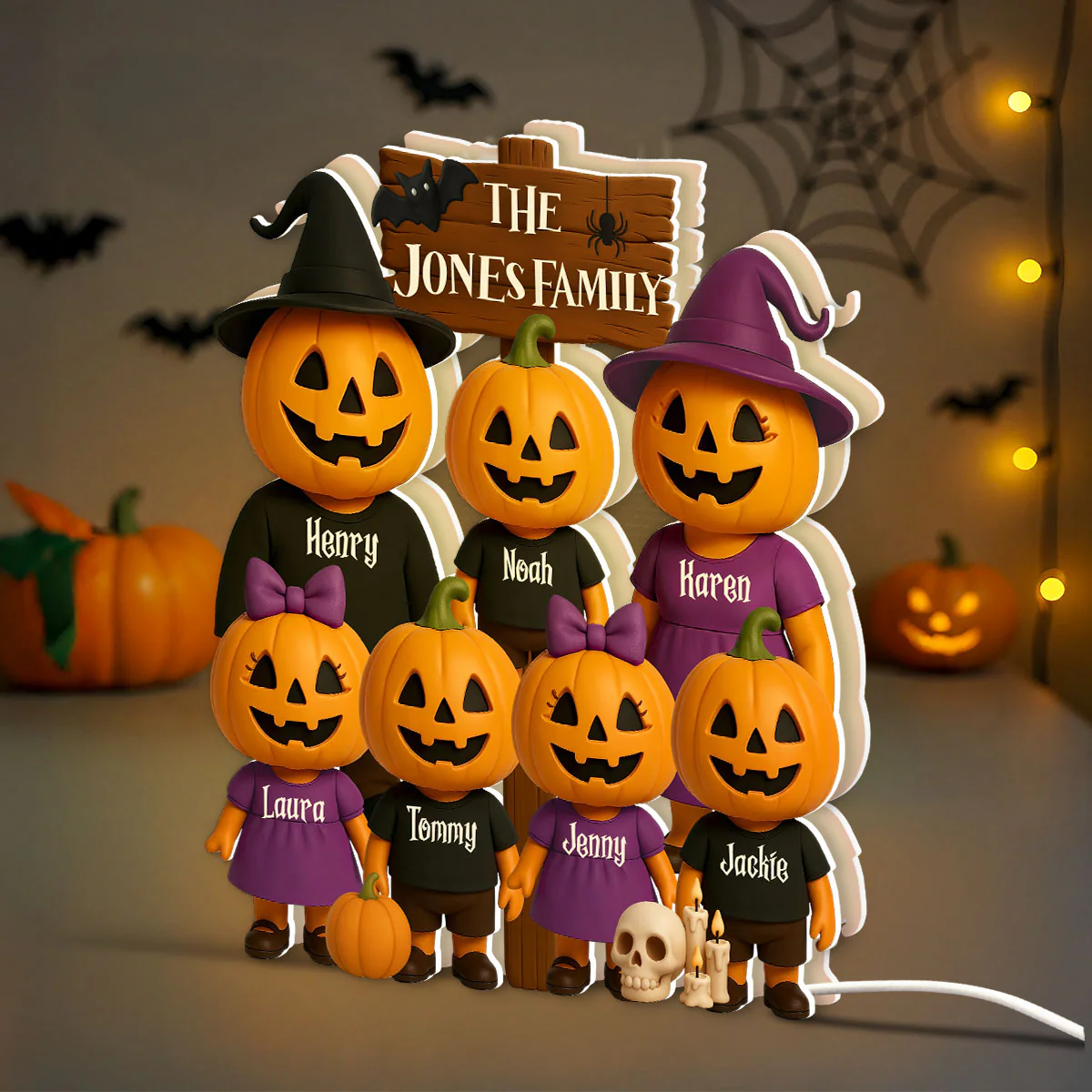 Jack O' Lantern Family 3D Effect Personalized Light Box Halloween Decor - Image 4