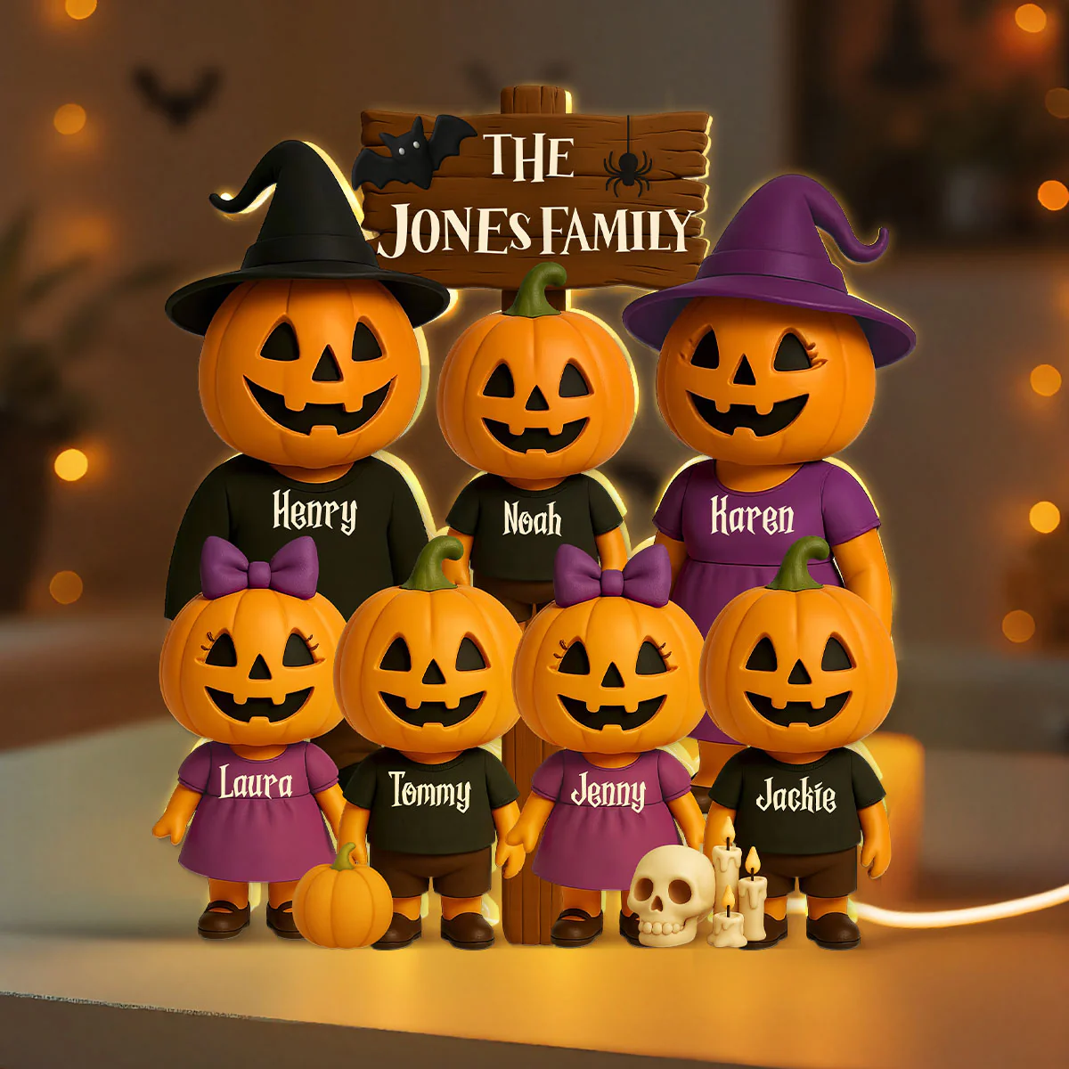 Jack O' Lantern Family 3D Effect Personalized Light Box Halloween Decor - Image 5
