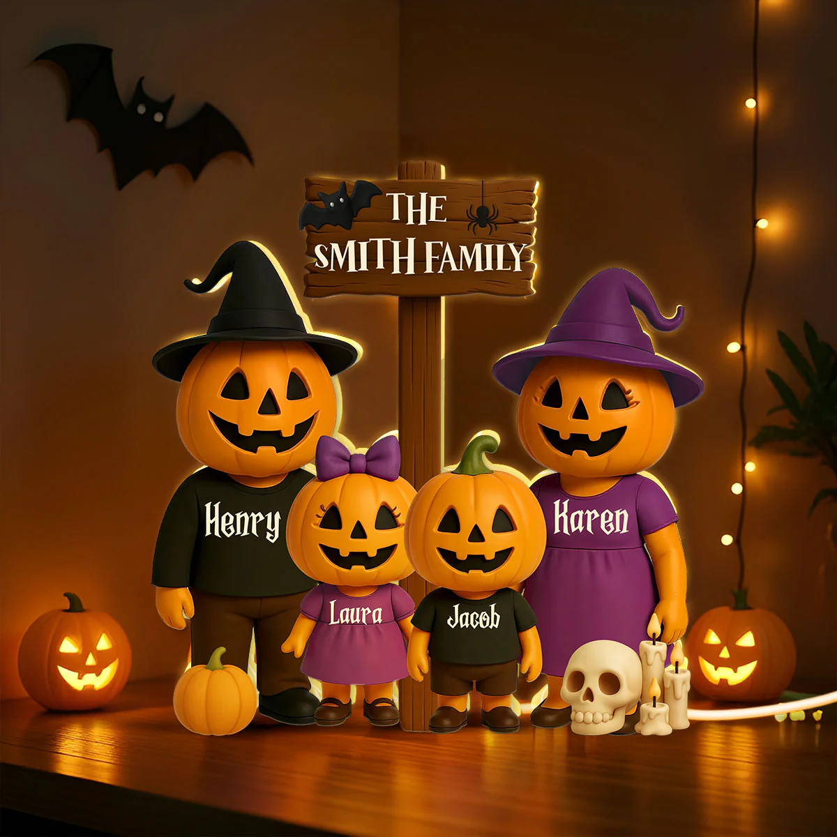 Jack O' Lantern Family 3D Effect Personalized Light Box Halloween Decor - Image 6
