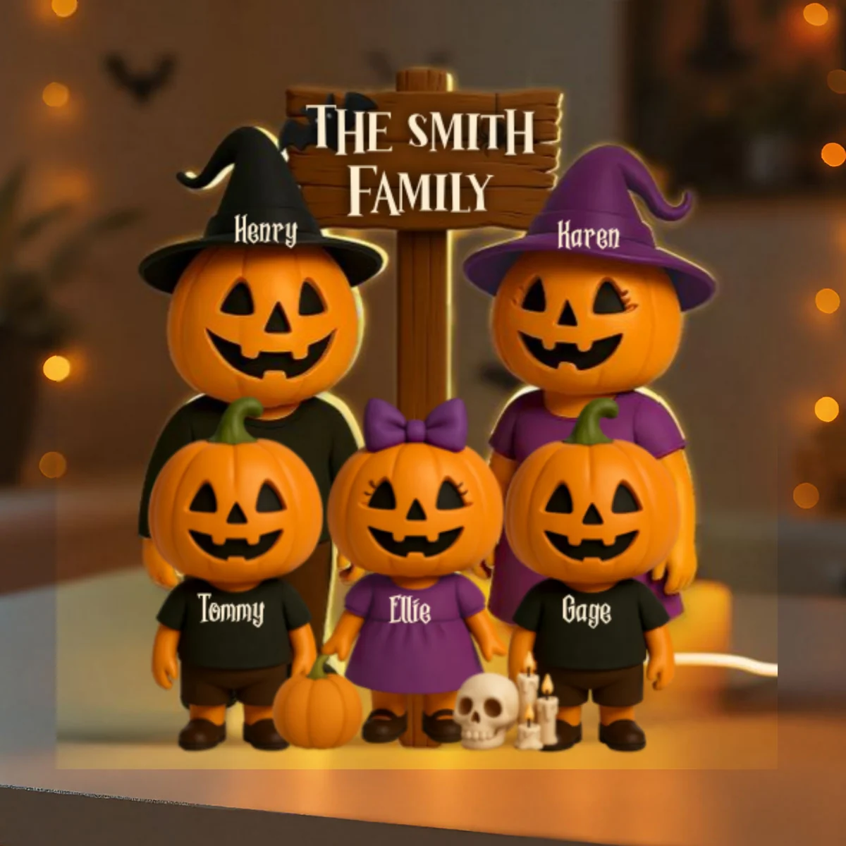 Jack O' Lantern Family 3D Effect Personalized Light Box Halloween Decor - Image 7