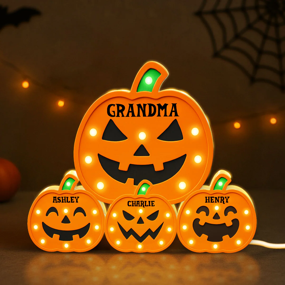 Jack O Lantern Grandma Grandkids Pumpkin Marquee Effect Personalized Light Box, Halloween Decor