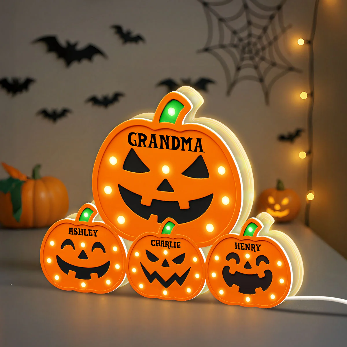 Jack O Lantern Grandma Grandkids Pumpkin Marquee Effect Personalized Light Box, Halloween Decor - Image 2