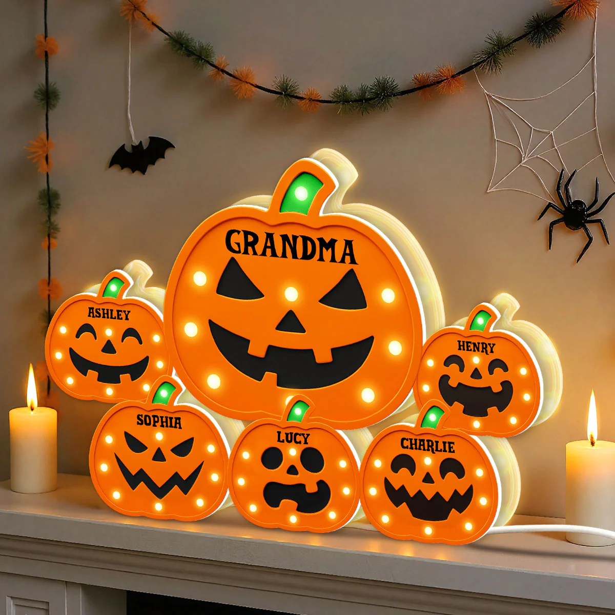 Jack O Lantern Grandma Grandkids Pumpkin Marquee Effect Personalized Light Box, Halloween Decor - Image 5