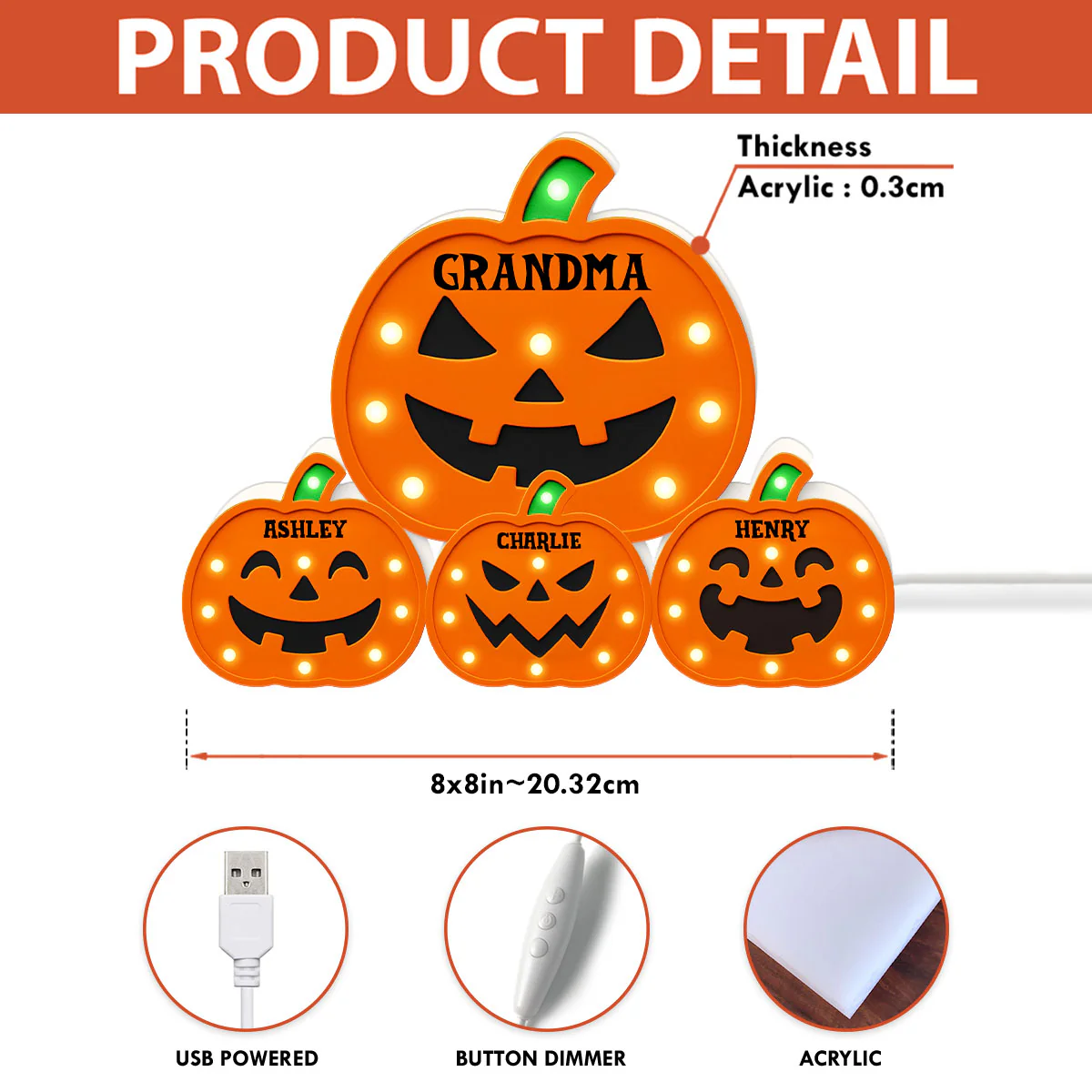 Jack O Lantern Grandma Grandkids Pumpkin Marquee Effect Personalized Light Box, Halloween Decor - Image 6