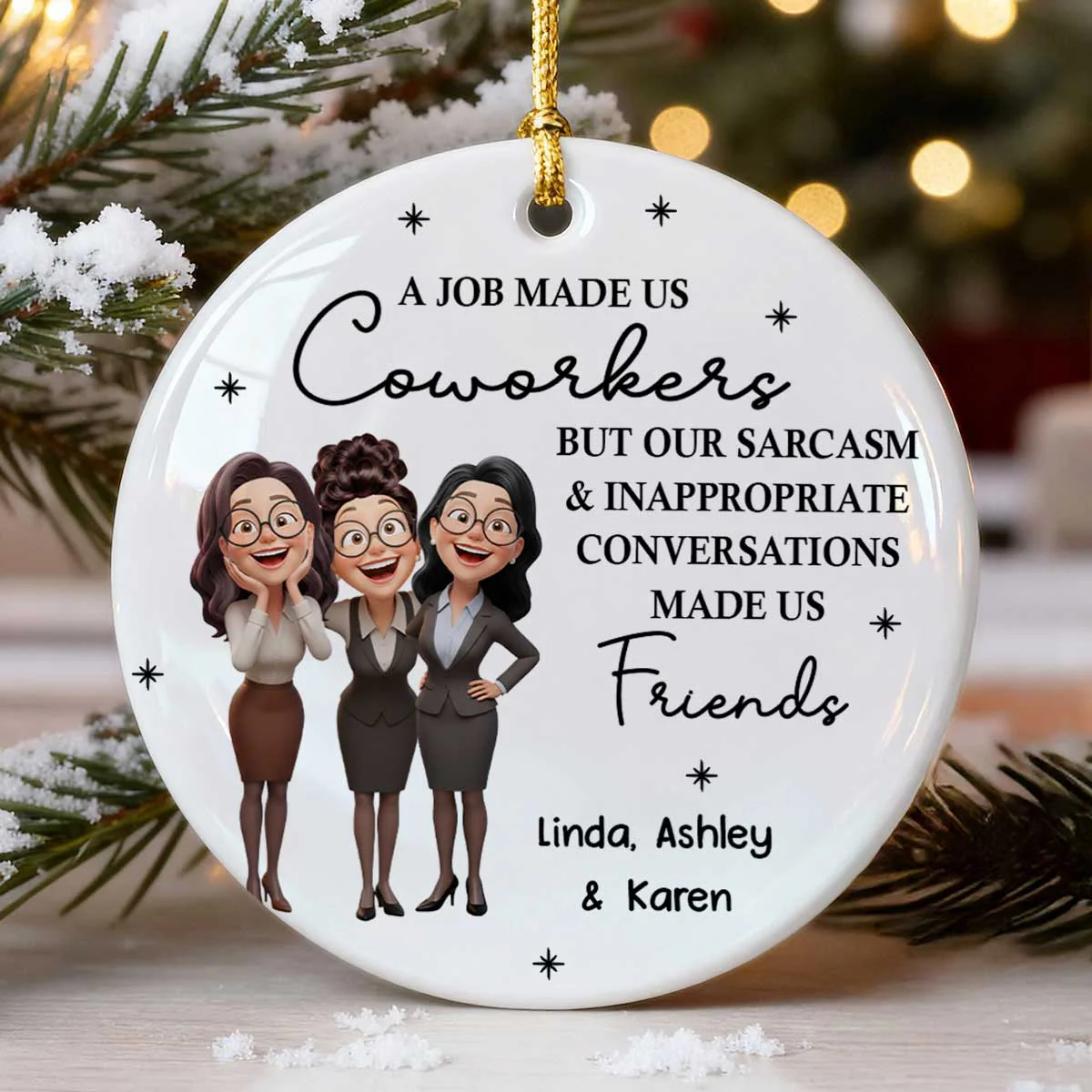 Job Made Us Coworkers - Personalized Ceramic Ornament - Christmas Gift for Work Besties - Image 2