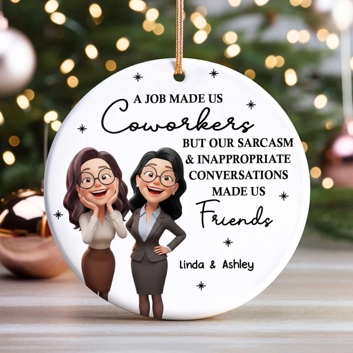 Job Made Us Coworkers - Personalized Ceramic Ornament - Christmas Gift for Work Besties - Image 5