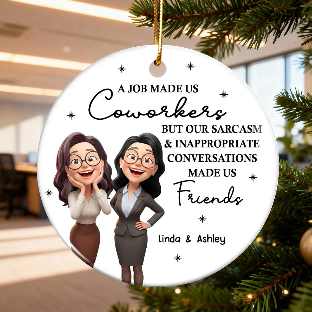 Job Made Us Coworkers - Personalized Ceramic Ornament - Christmas Gift for Work Besties - Image 6