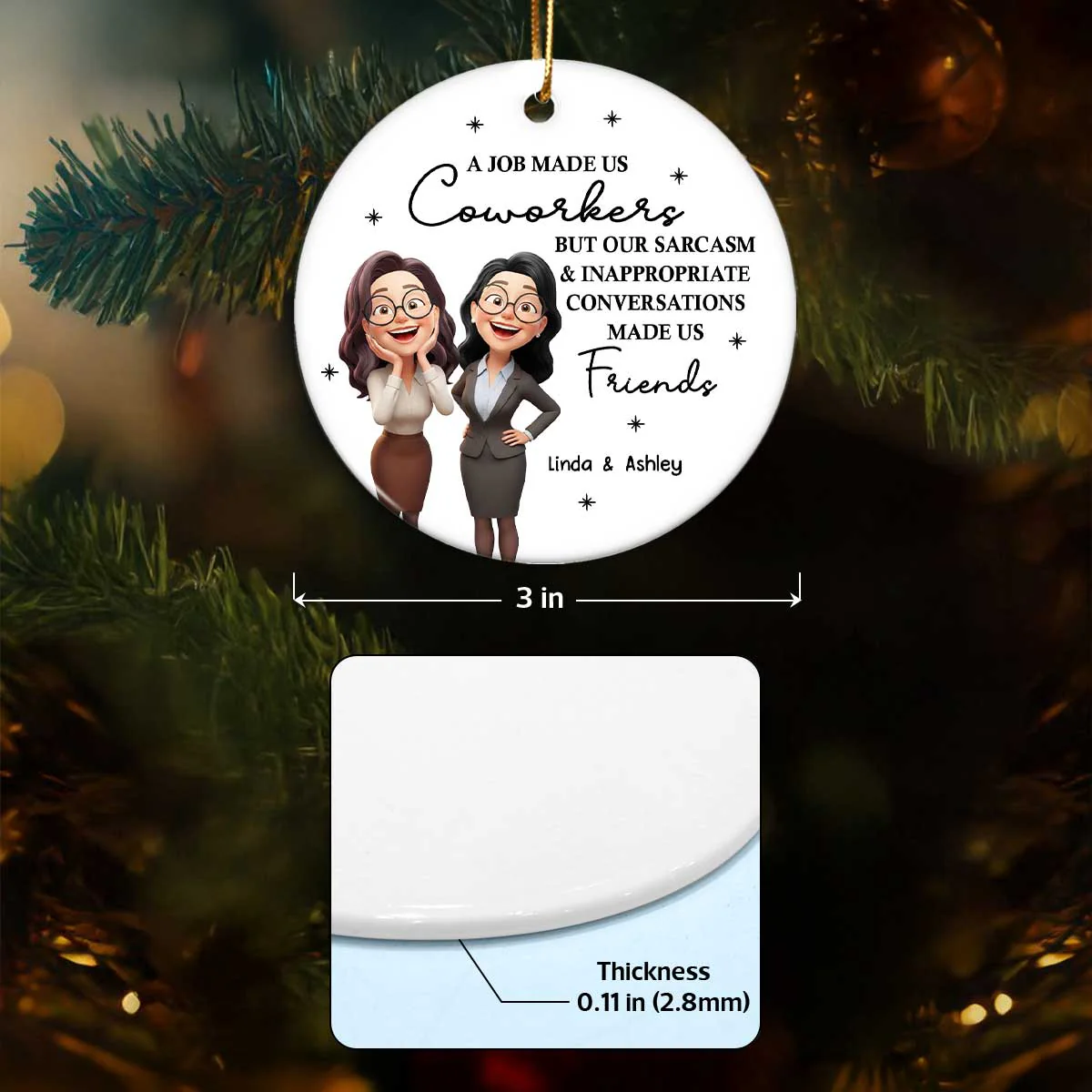 Job Made Us Coworkers - Personalized Ceramic Ornament - Christmas Gift for Work Besties - Image 7