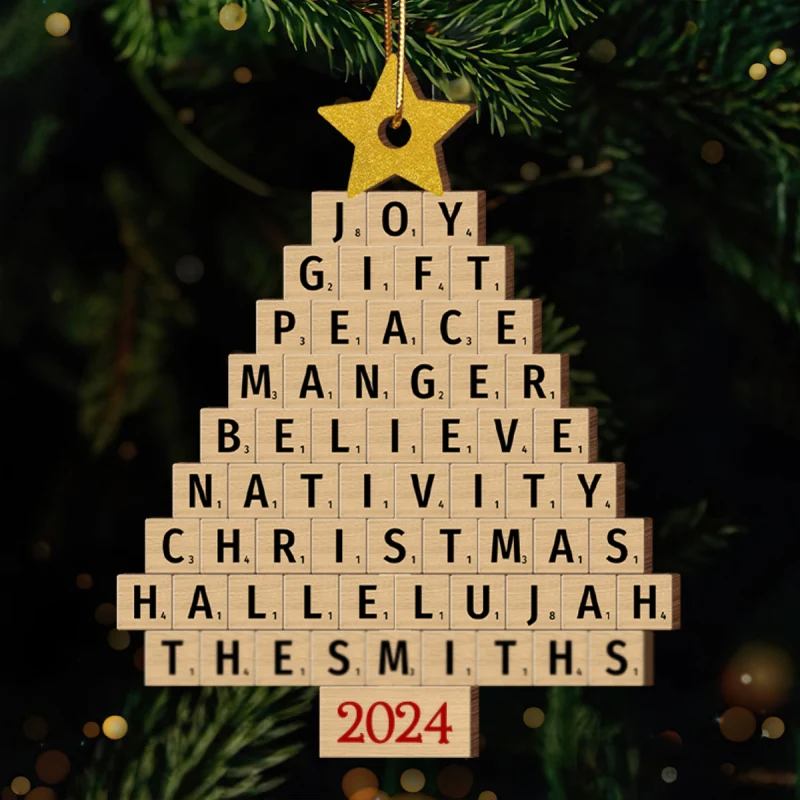 Joy Gift Peace Manger Scrabble Christmas Tree Personalized Wooden Ornament, Custom Family Name, Christmas Gift for Loved Ones - Image 7