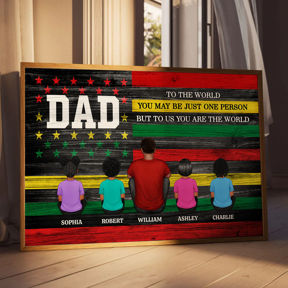 Juneteenth African American Flag Dad And Kids You Are The World Personalized Poster, Gift For Dad - Image 3