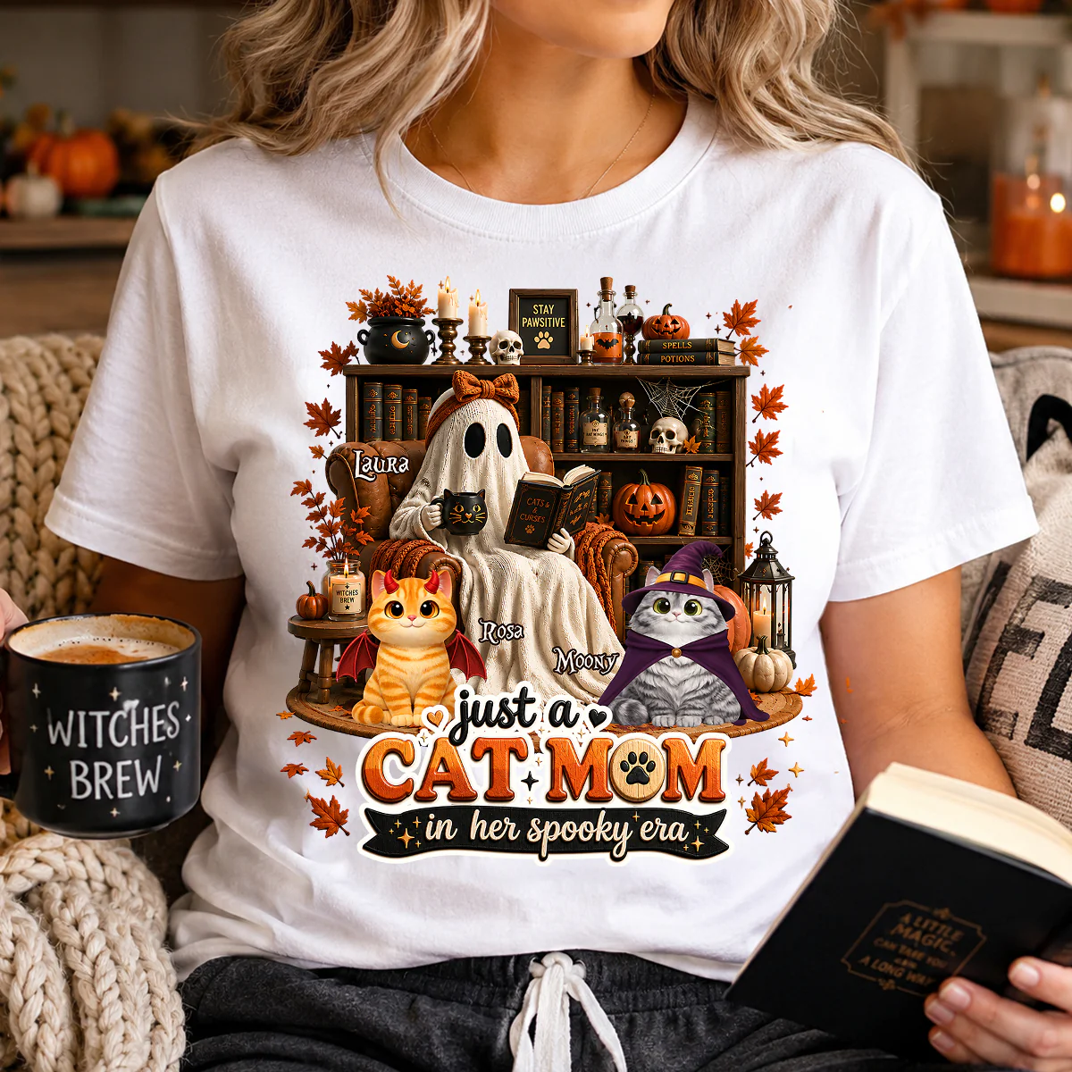 Just A Cat Mom In Her Spooky Era - Personalized Shirt - Halloween Gift, Gift For Cat Lovers - Image 3