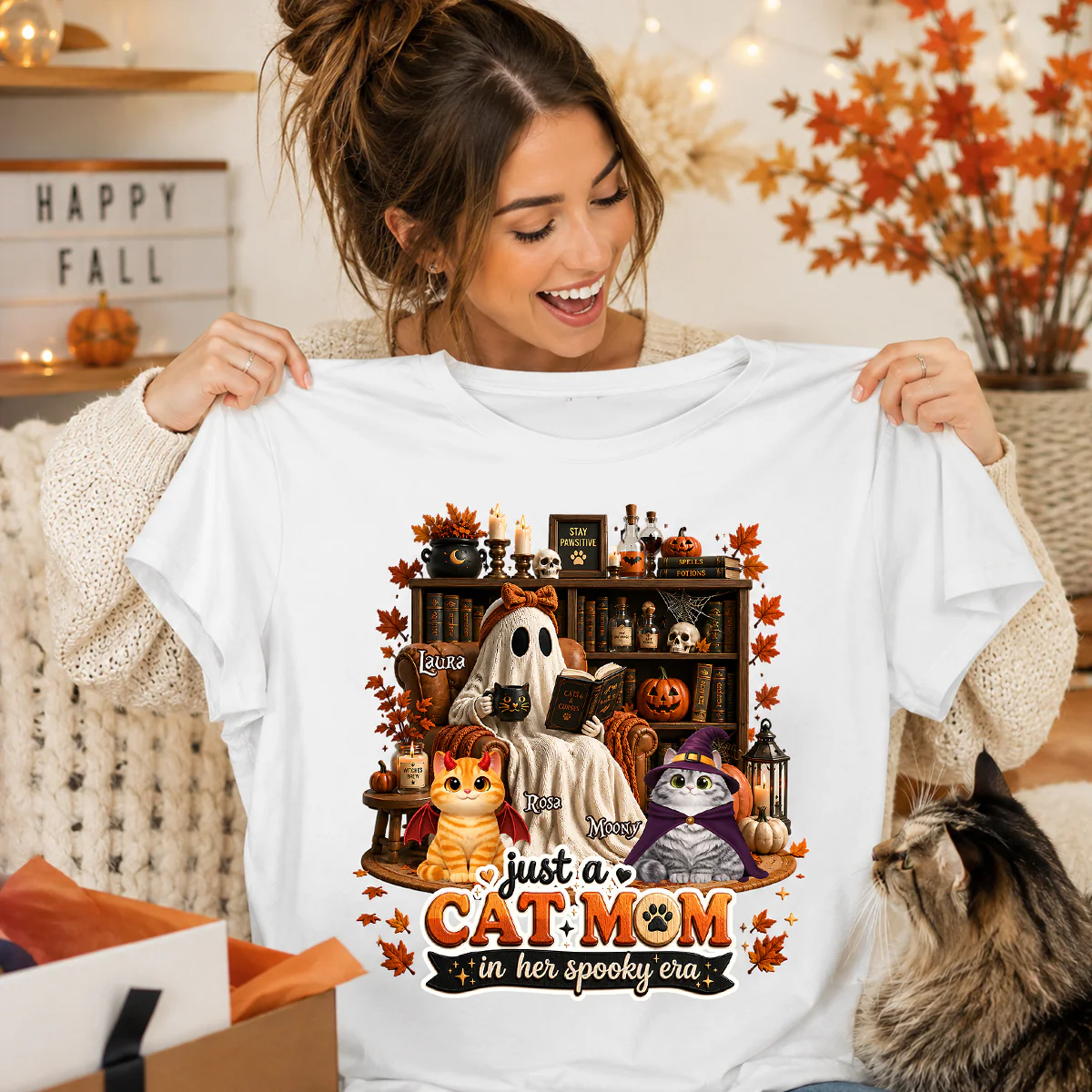 Just A Cat Mom In Her Spooky Era - Personalized Shirt - Halloween Gift, Gift For Cat Lovers - Image 4