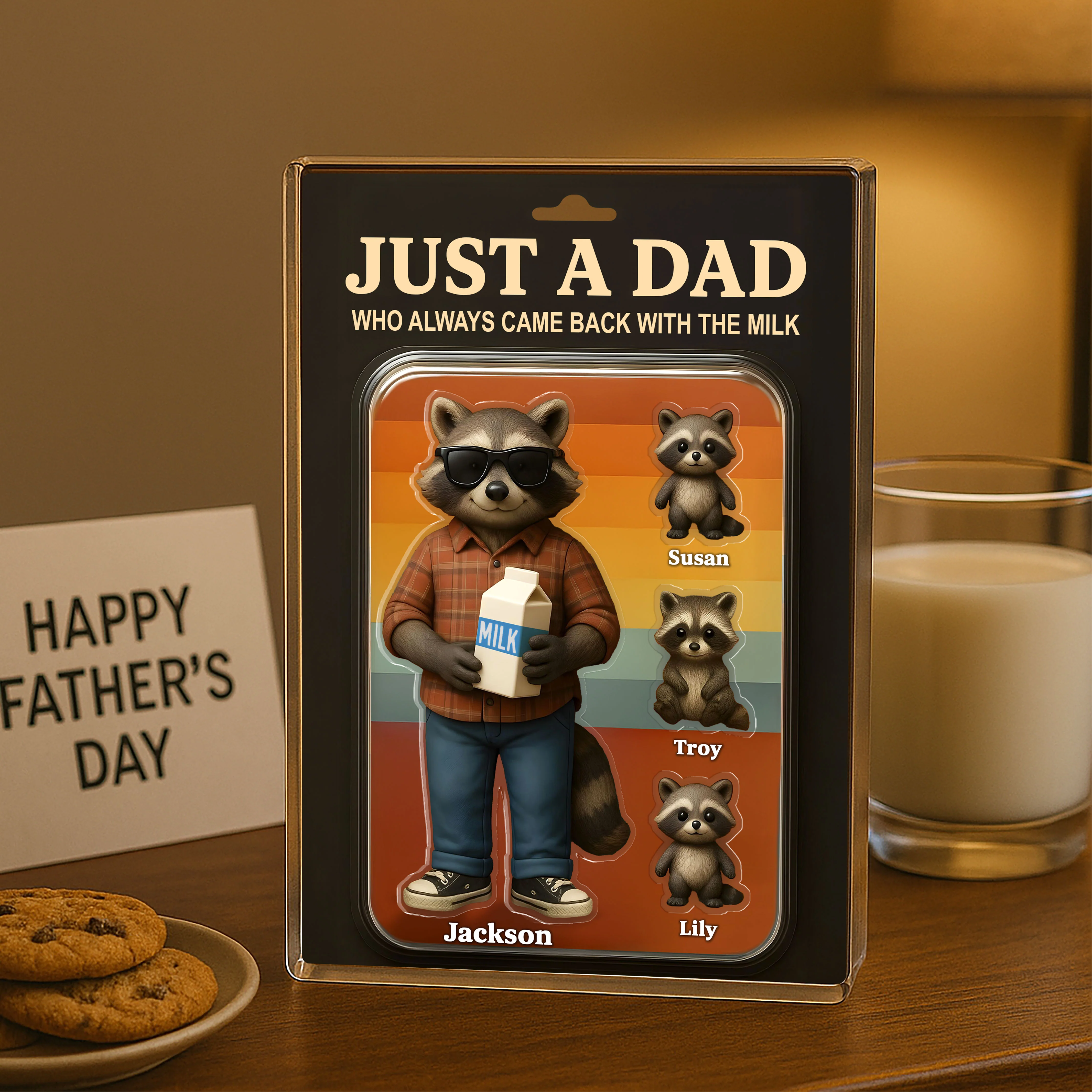 Just A Dad Always Came With Milk Funny Raccoon Dad Figure Personalized Acrylic Block - Image 2