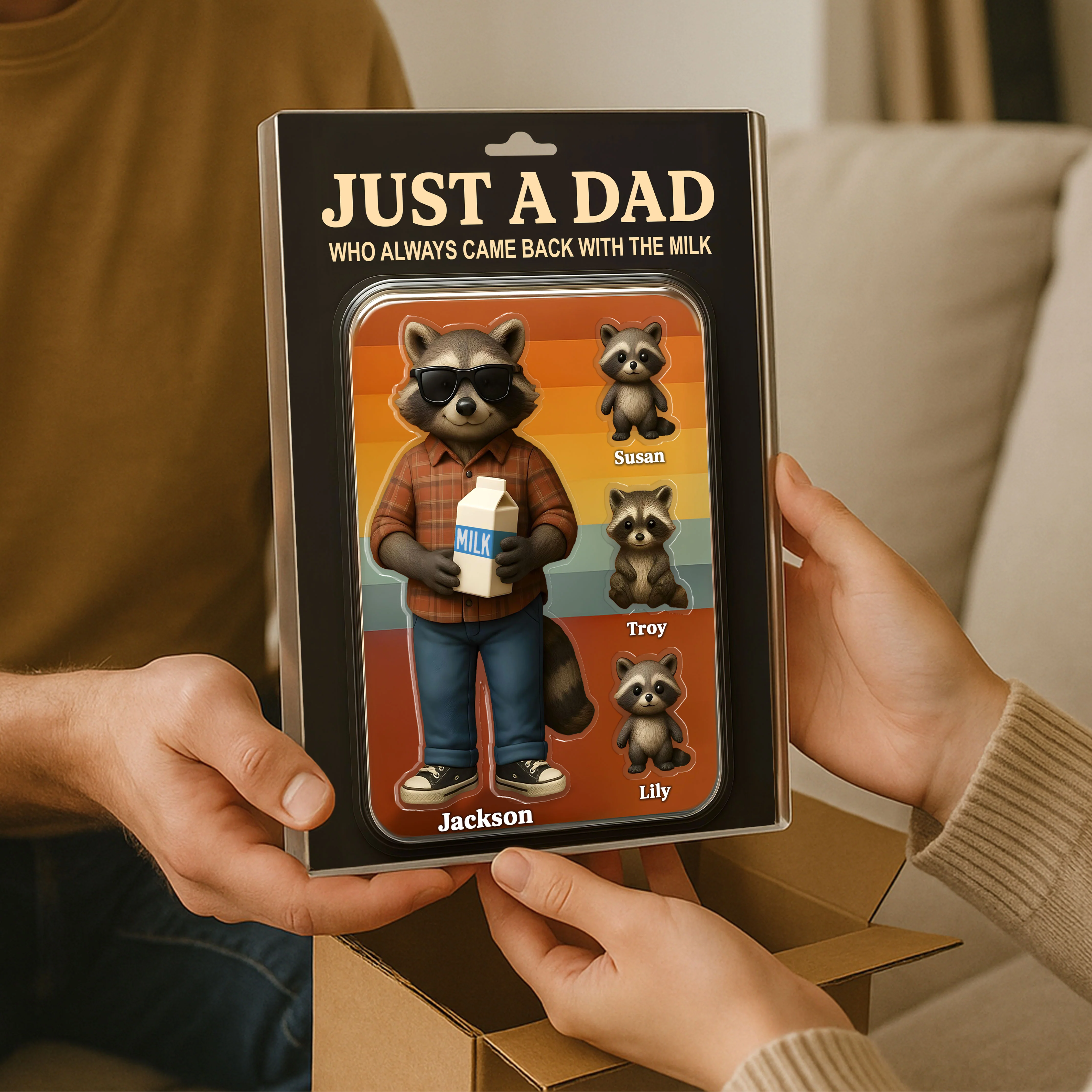 Just A Dad Always Came With Milk Funny Raccoon Dad Figure Personalized Acrylic Block - Image 3