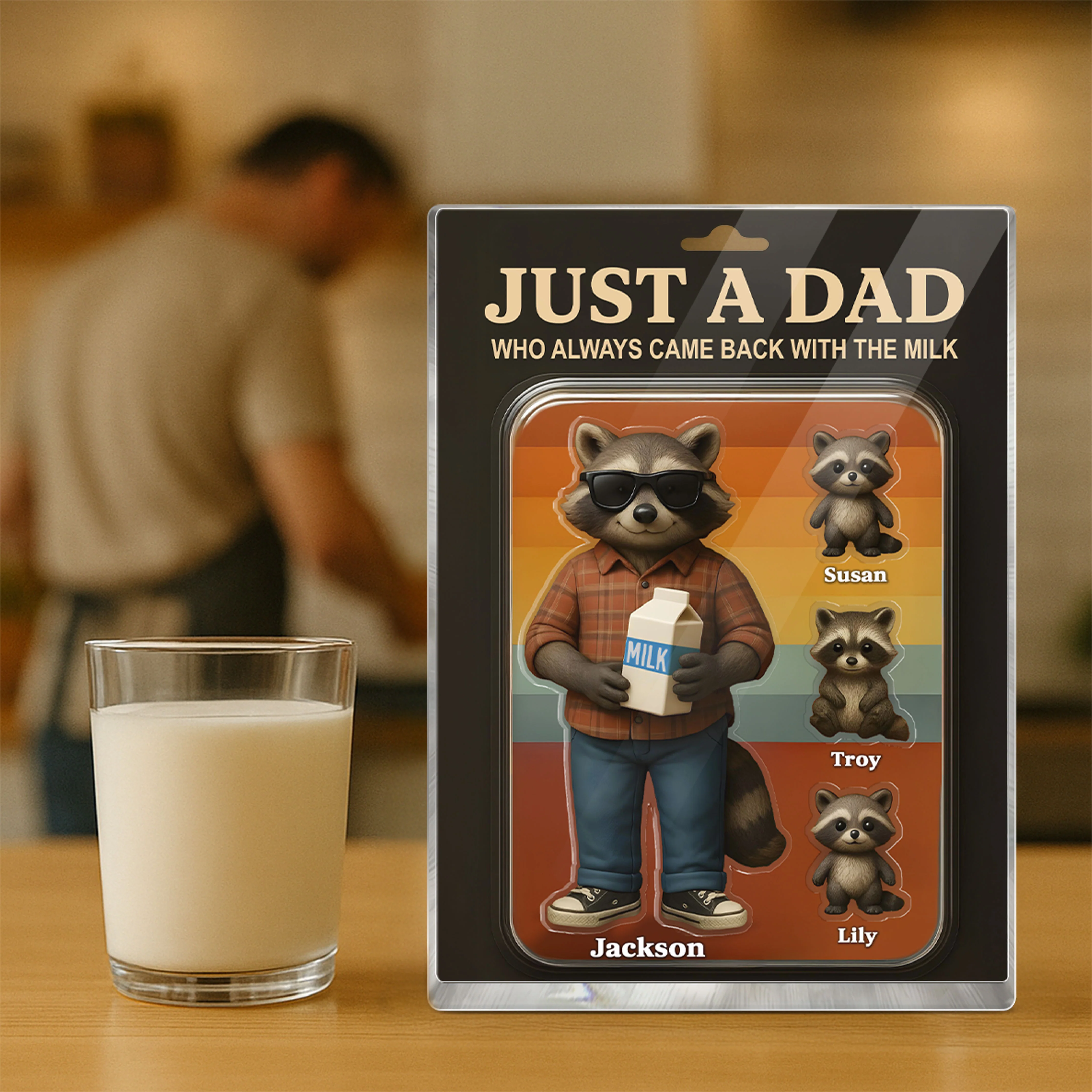 Just A Dad Always Came With Milk Funny Raccoon Dad Figure Personalized Acrylic Block - Image 4