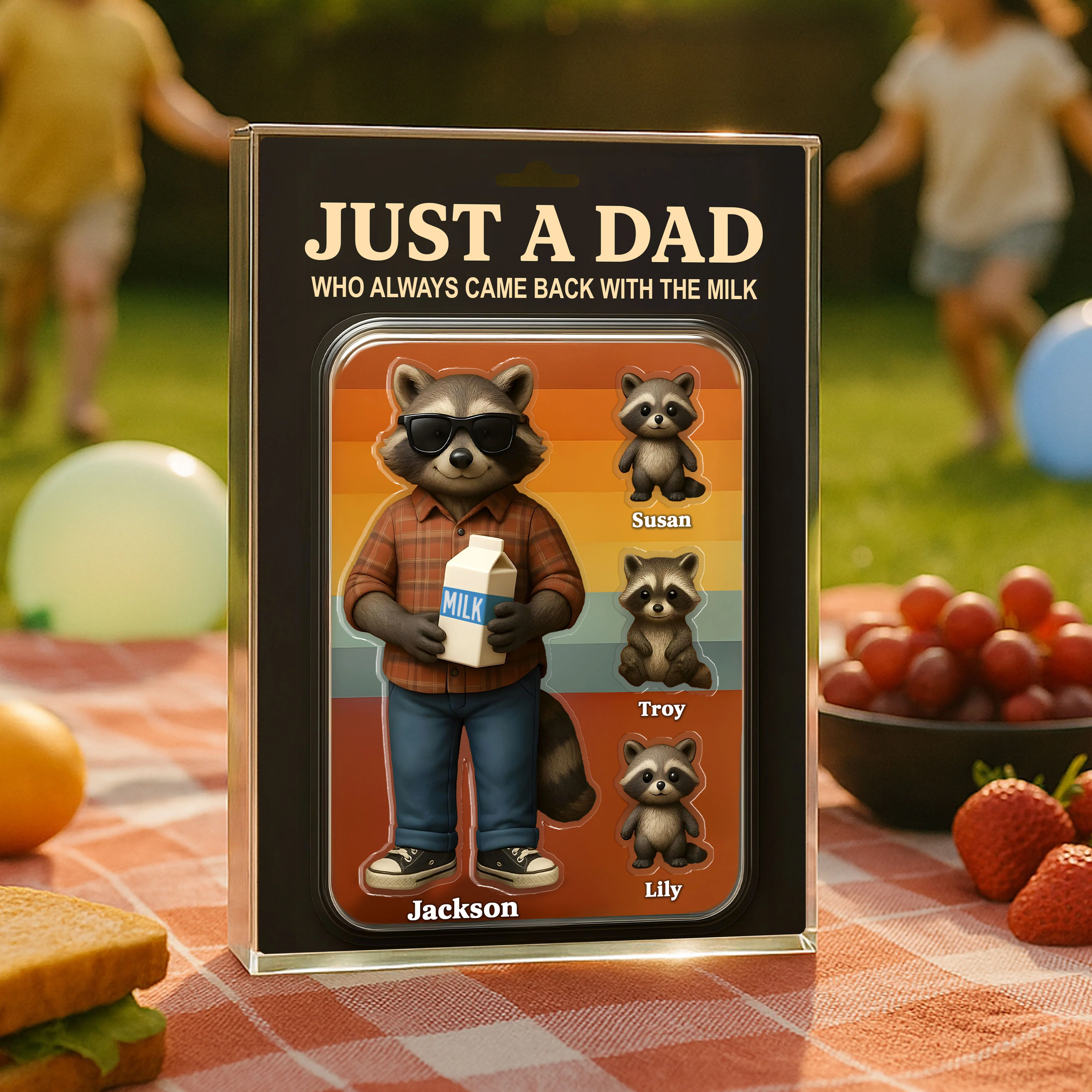 Just A Dad Always Came With Milk Funny Raccoon Dad Figure Personalized Acrylic Block - Image 5