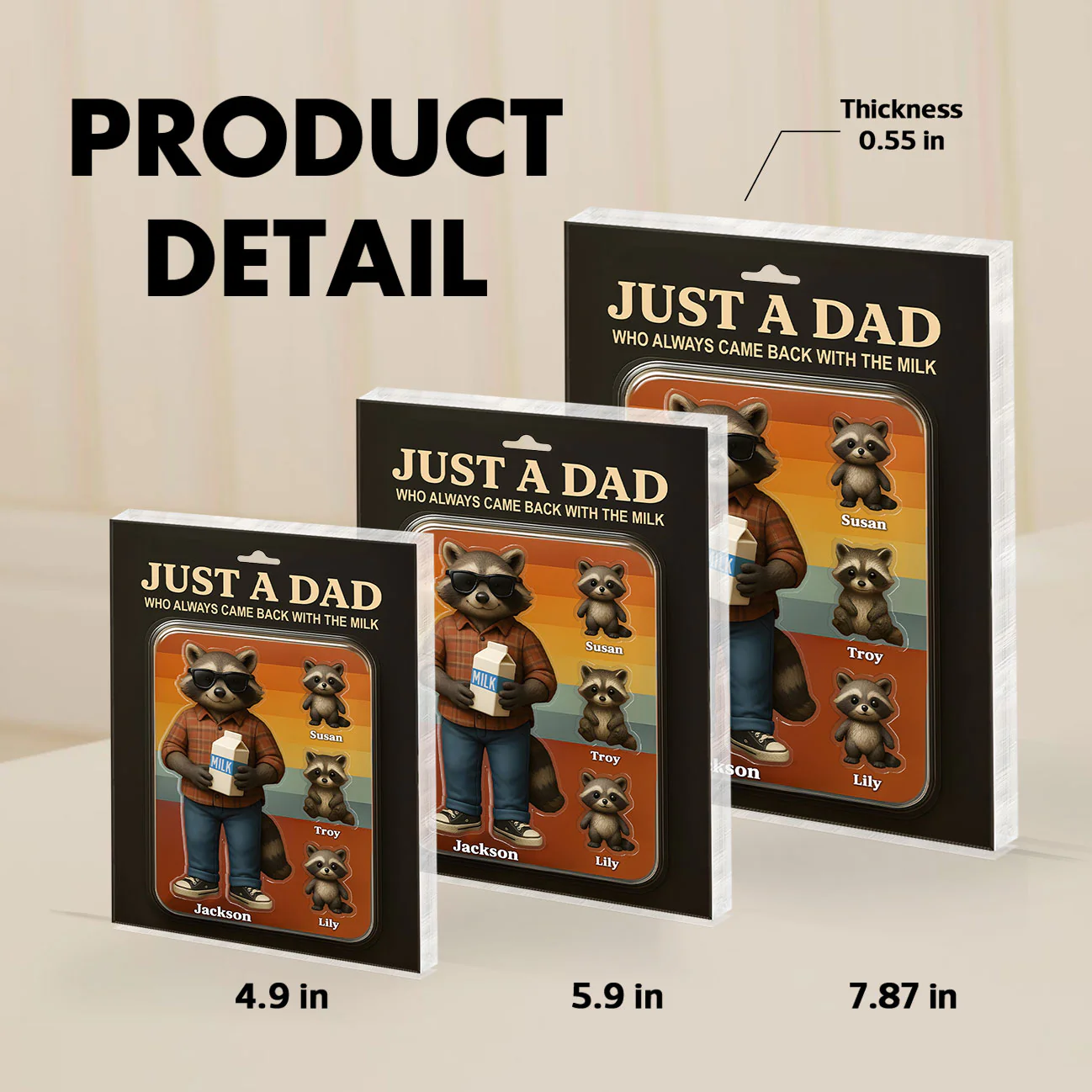 Just A Dad Always Came With Milk Funny Raccoon Dad Figure Personalized Acrylic Block - Image 8