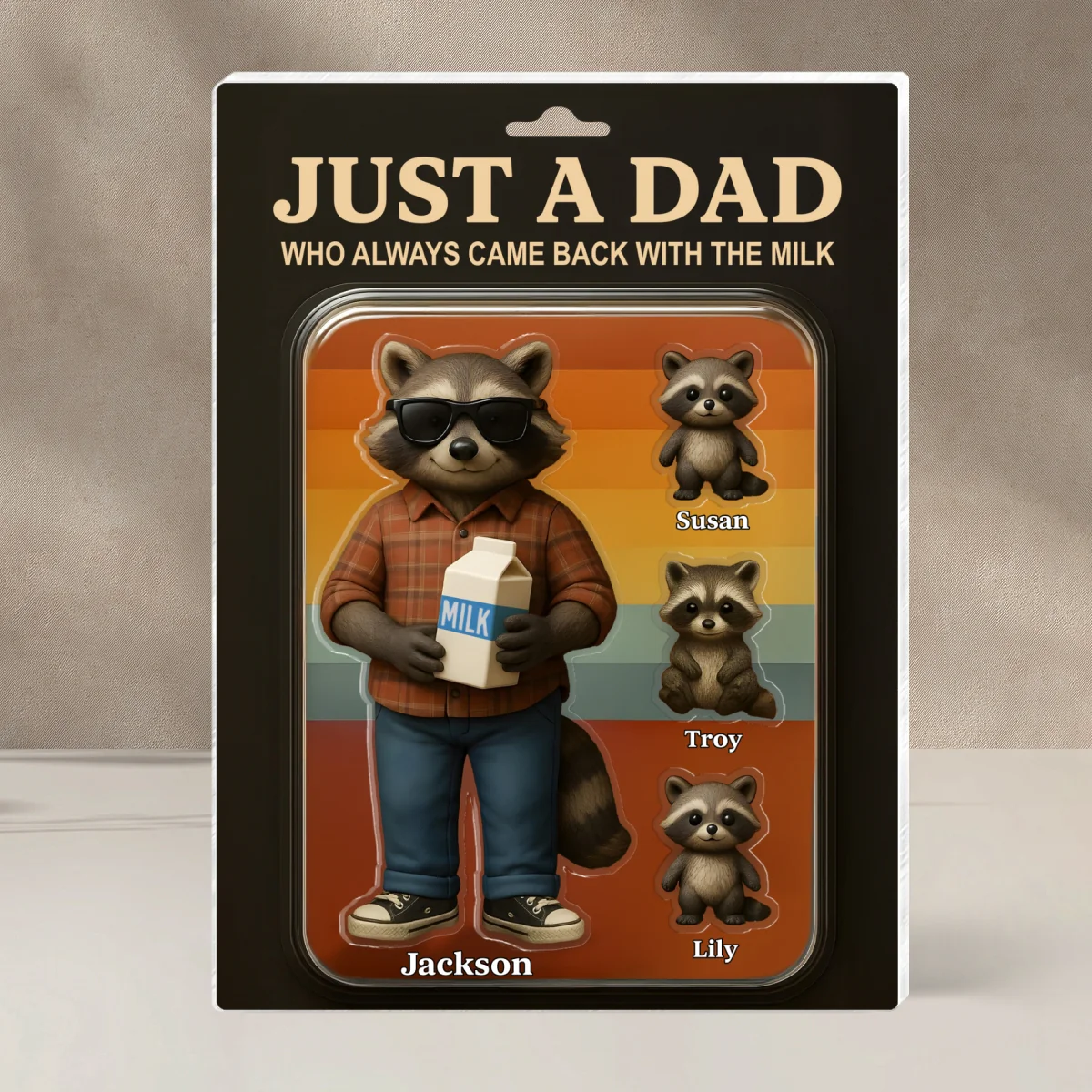Just A Dad Always Came With Milk Funny Raccoon Dad Figure Personalized Acrylic Block - Image 9