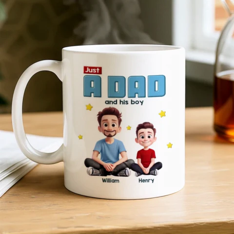 Just A Dad And His Kids Cartoon Funny Style Personalized Mug, Unique 2025 Father's Day Gift For Dad - Image 2