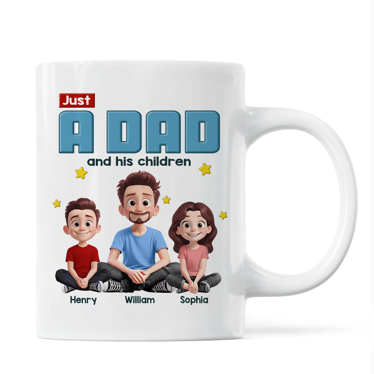 Just A Dad And His Kids Cartoon Funny Style Personalized Mug, Unique 2025 Father's Day Gift For Dad - Image 3