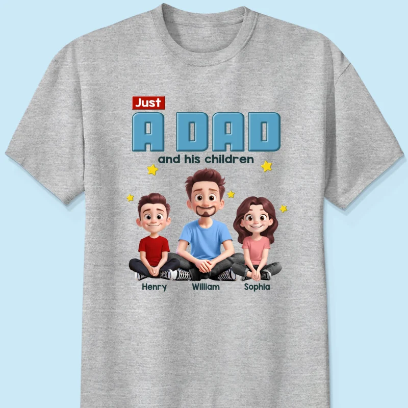 Just A Dad And His Kids Cartoon Funny Style Personalized Shirt, Gift For Dad - Image 10
