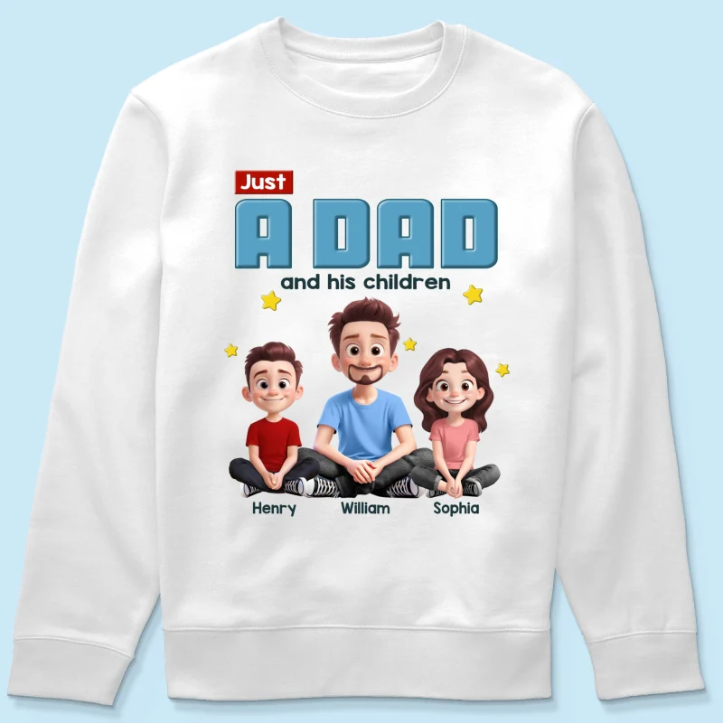 Just A Dad And His Kids Cartoon Funny Style Personalized Shirt, Gift For Dad - Image 13