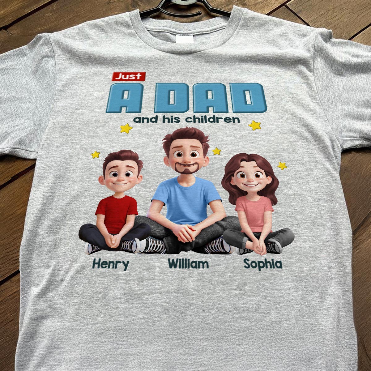 Just A Dad And His Kids Cartoon Funny Style Personalized Shirt, Gift For Dad - Image 4