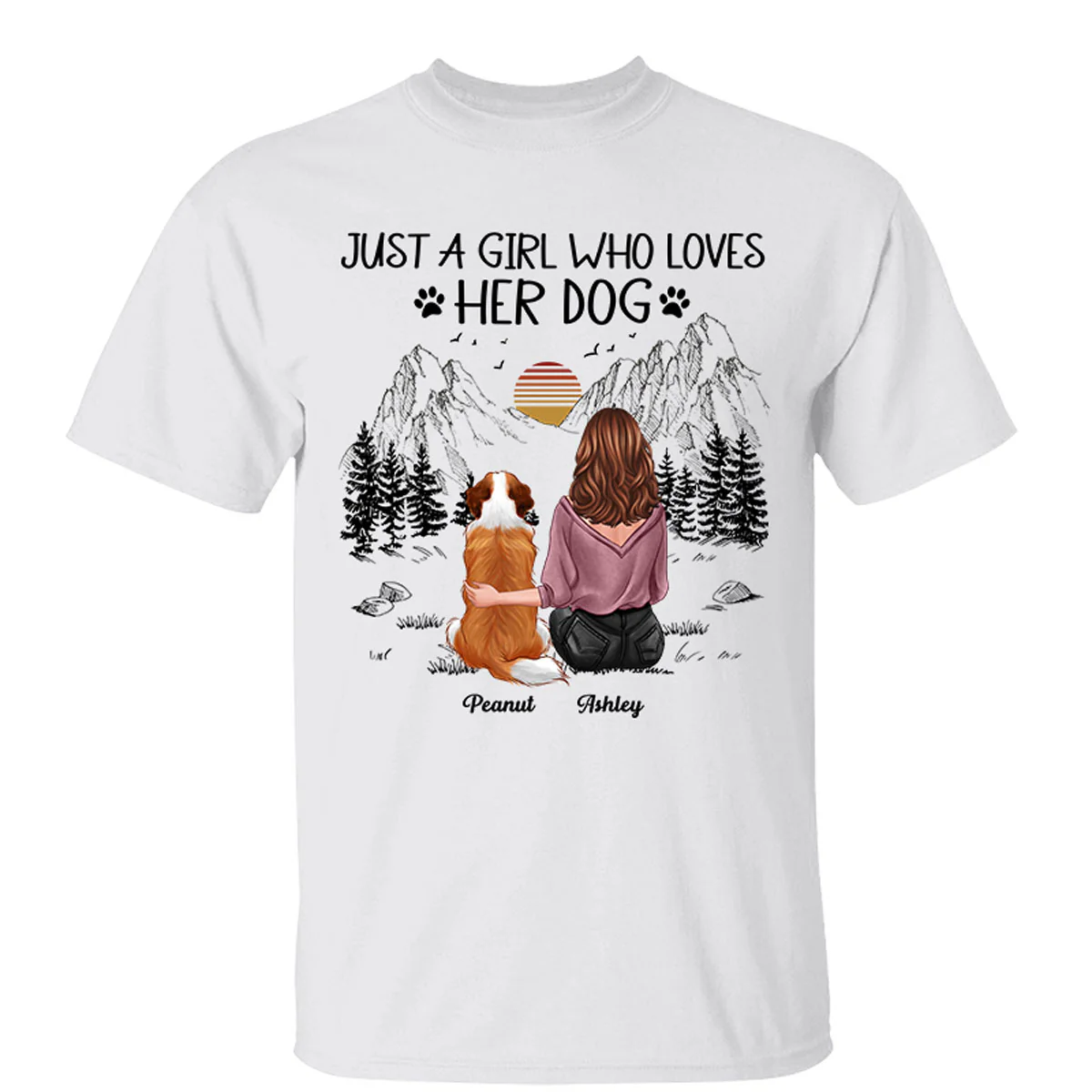 Just A Girl Loves Dogs Mountain Sketch Personalized Shirt
