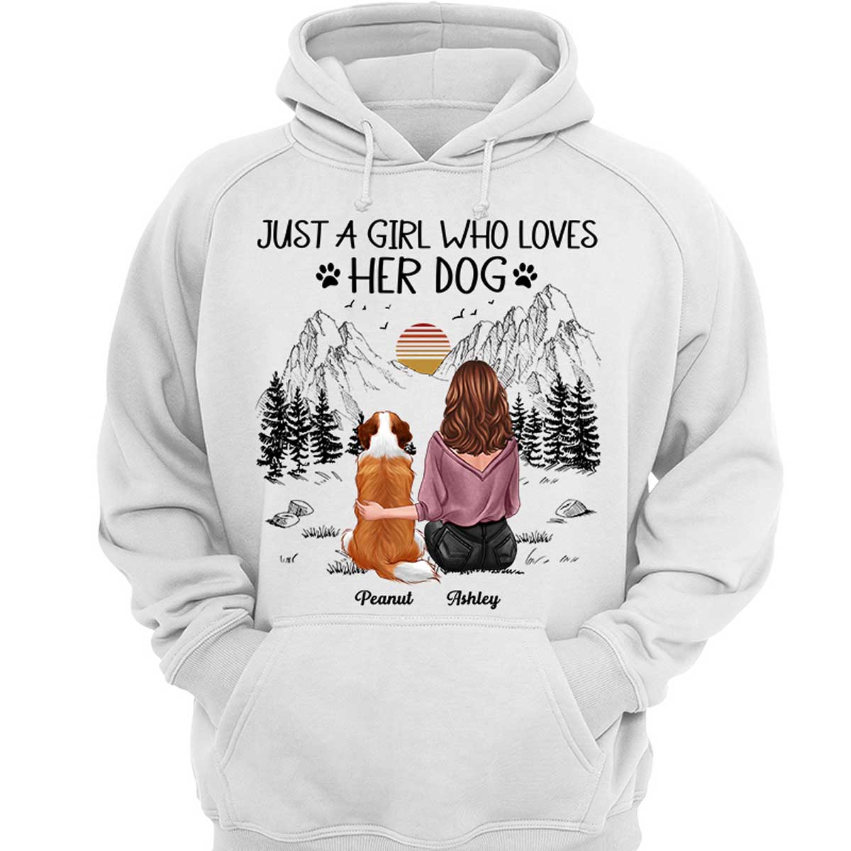 Just A Girl Loves Dogs Mountain Sketch Personalized Shirt - Image 3