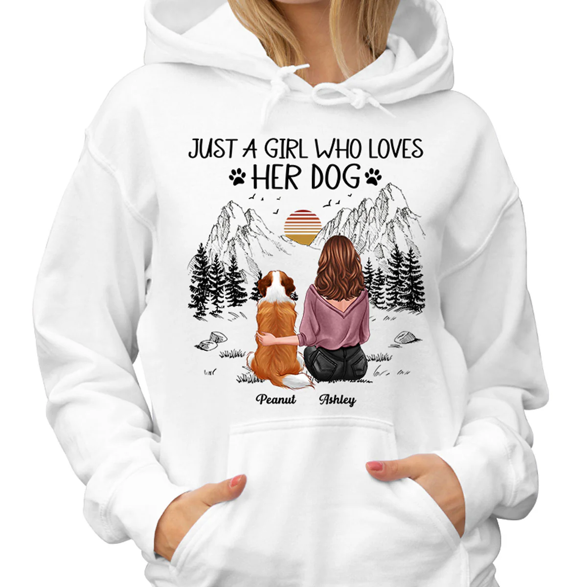 Just A Girl Loves Dogs Mountain Sketch Personalized Shirt - Image 4