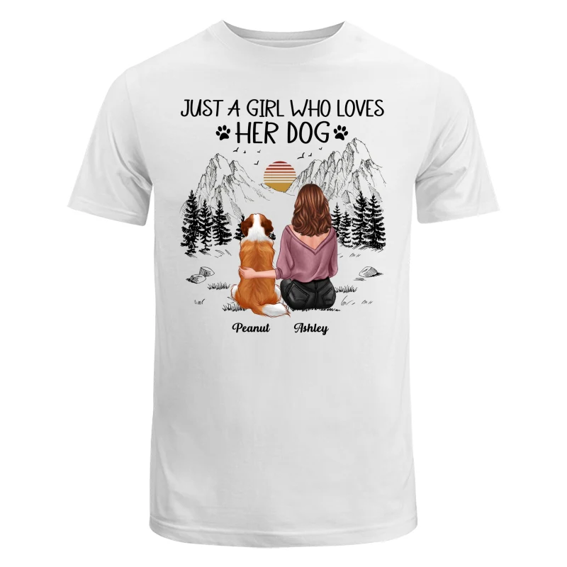Just A Girl Loves Dogs Mountain Sketch Personalized Shirt - Image 5