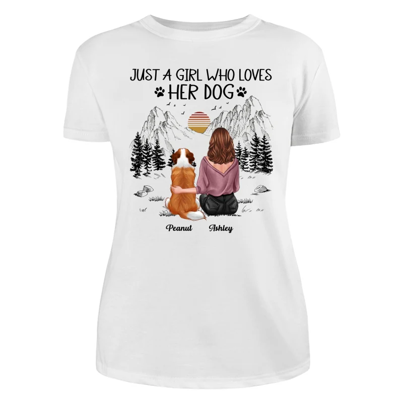 Just A Girl Loves Dogs Mountain Sketch Personalized Shirt - Image 9