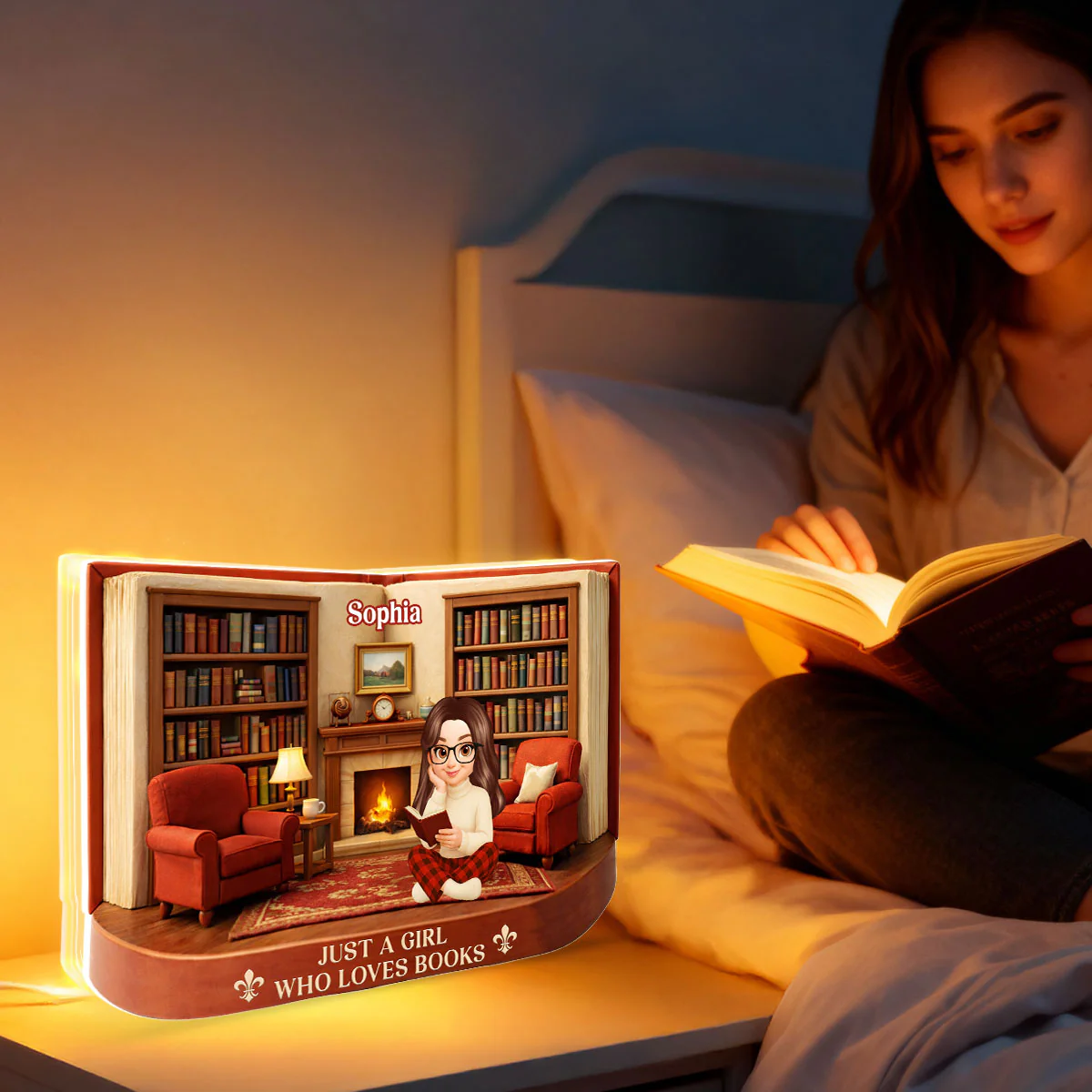 Just A Girl Who Loves Books - Personalized Light Box - Gift for Book Lovers - Image 3