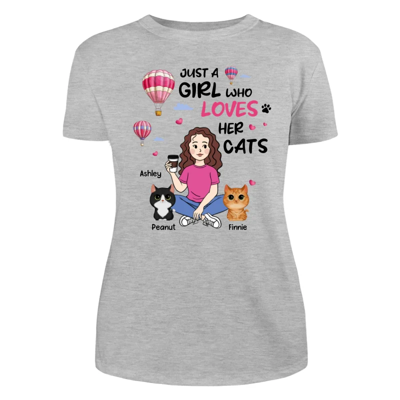 Just A Girl Who Loves Cats Cartoon Girl Balloon Personalized Shirt - Image 10