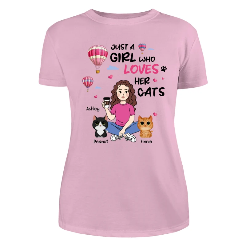 Just A Girl Who Loves Cats Cartoon Girl Balloon Personalized Shirt - Image 11