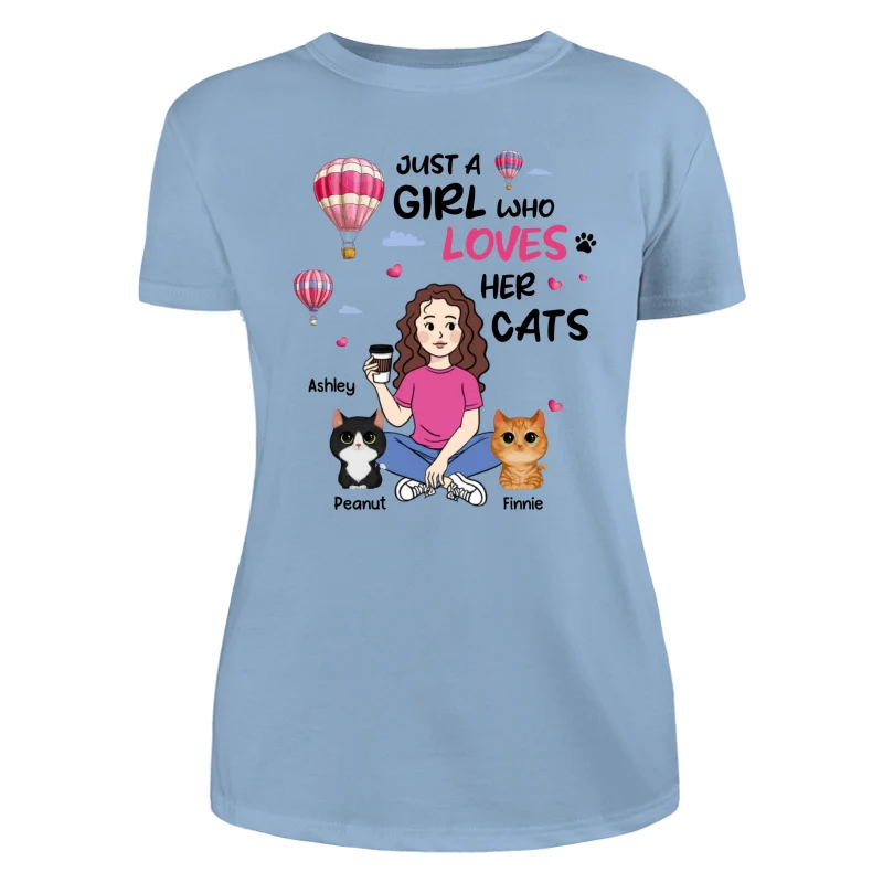 Just A Girl Who Loves Cats Cartoon Girl Balloon Personalized Shirt - Image 12