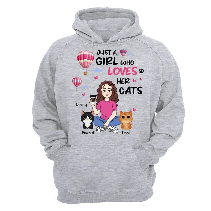 Just A Girl Who Loves Cats Cartoon Girl Balloon Personalized Shirt - Image 14