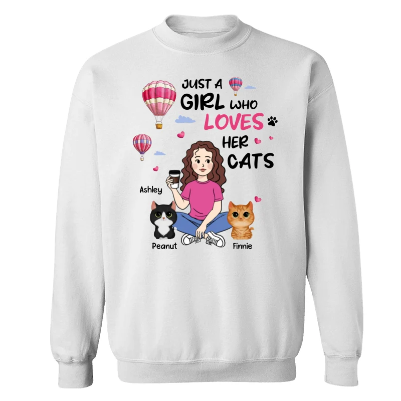 Just A Girl Who Loves Cats Cartoon Girl Balloon Personalized Shirt - Image 17