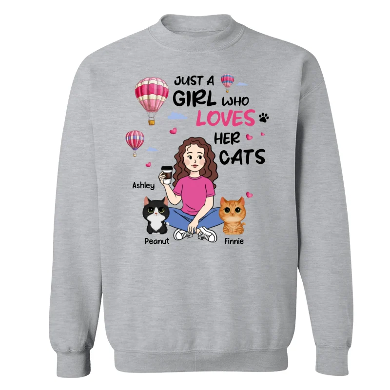 Just A Girl Who Loves Cats Cartoon Girl Balloon Personalized Shirt - Image 18