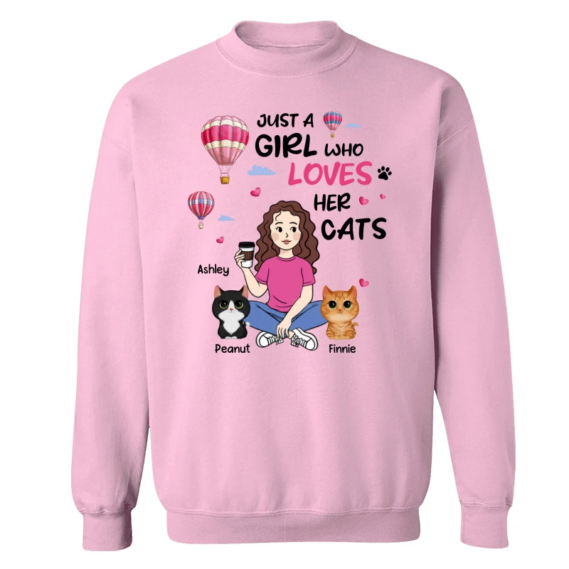 Just A Girl Who Loves Cats Cartoon Girl Balloon Personalized Shirt - Image 19