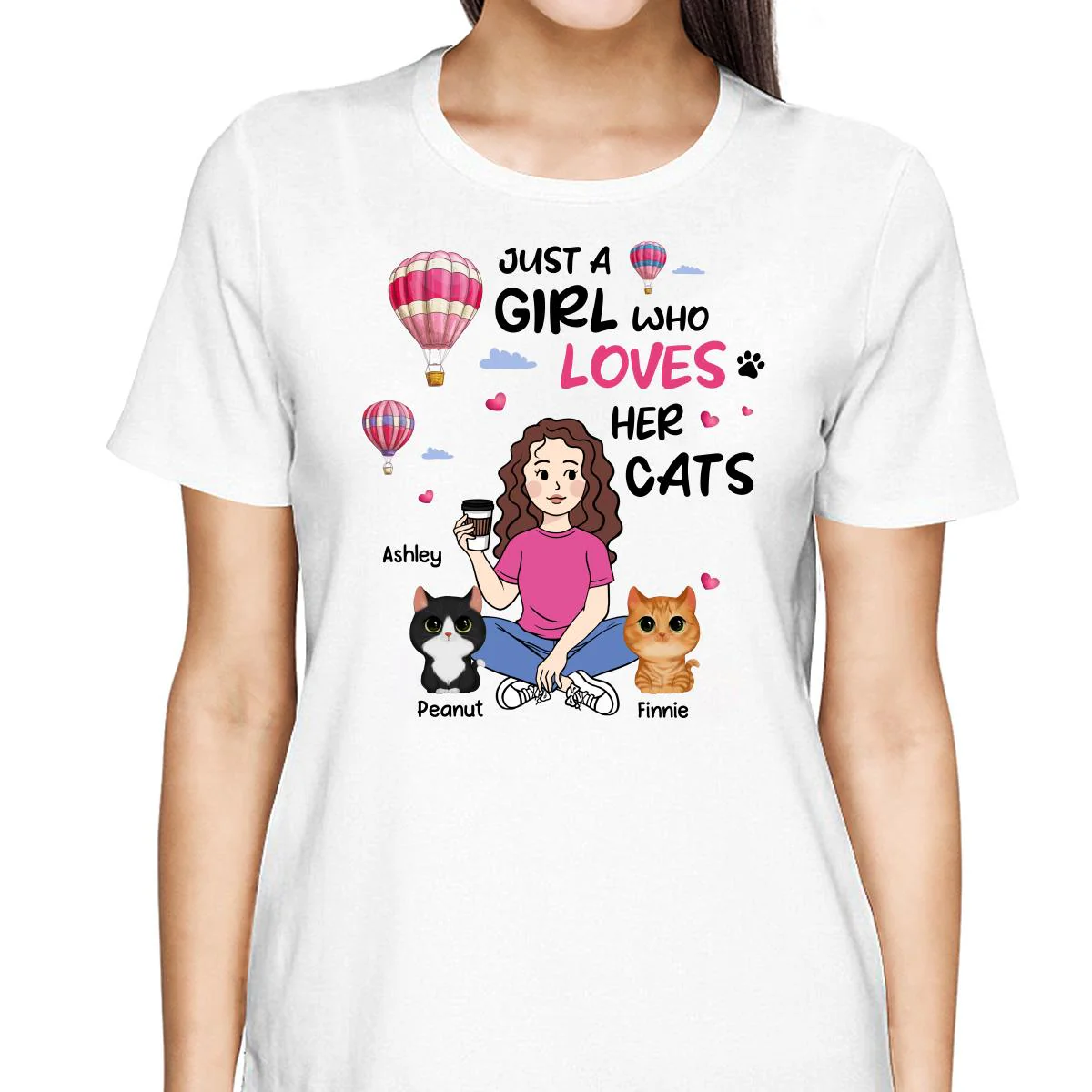Just A Girl Who Loves Cats Cartoon Girl Balloon Personalized Shirt - Image 2