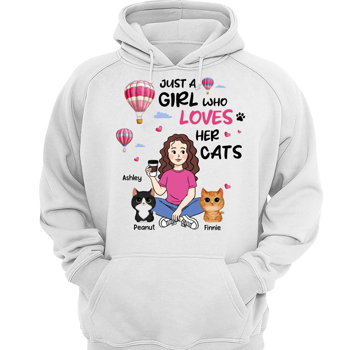 Just A Girl Who Loves Cats Cartoon Girl Balloon Personalized Shirt - Image 3