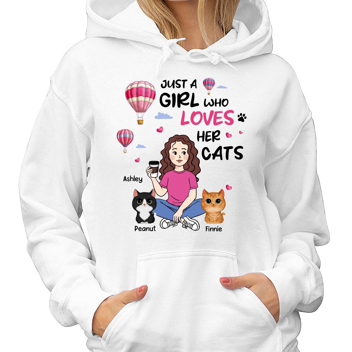 Just A Girl Who Loves Cats Cartoon Girl Balloon Personalized Shirt - Image 4