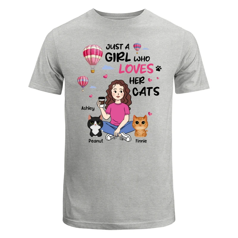 Just A Girl Who Loves Cats Cartoon Girl Balloon Personalized Shirt - Image 6