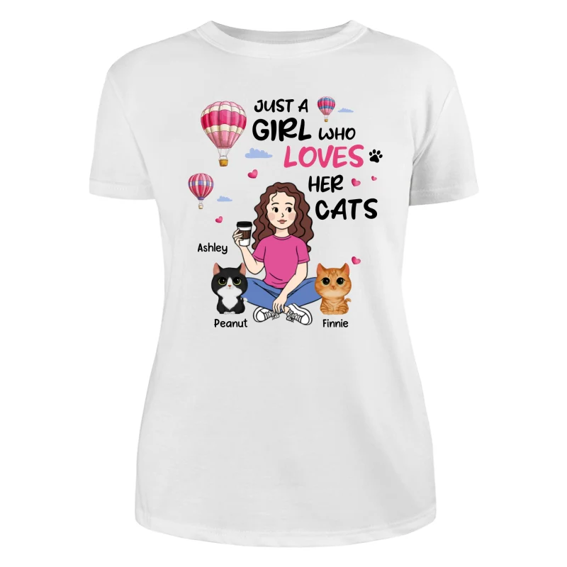 Just A Girl Who Loves Cats Cartoon Girl Balloon Personalized Shirt - Image 9