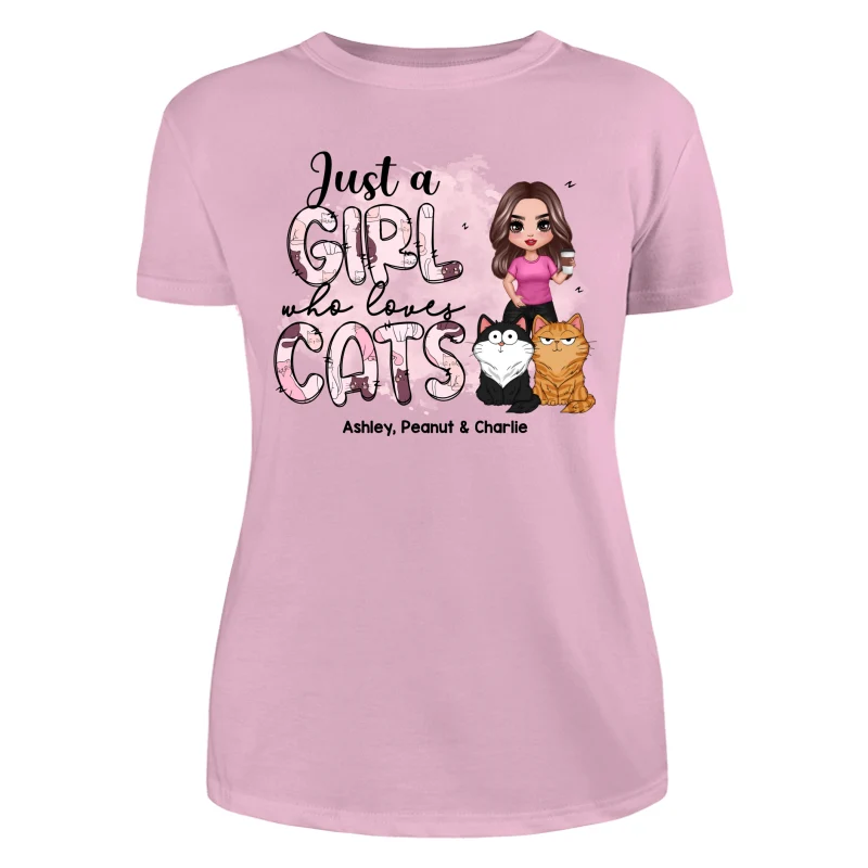 Just A Girl Who Loves Cats Doodle Pattern Funny Cats Expressions Personalized Shirt - Image 11