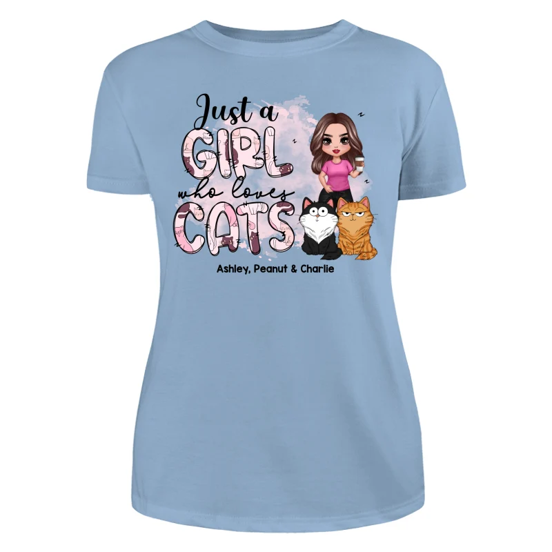 Just A Girl Who Loves Cats Doodle Pattern Funny Cats Expressions Personalized Shirt - Image 12