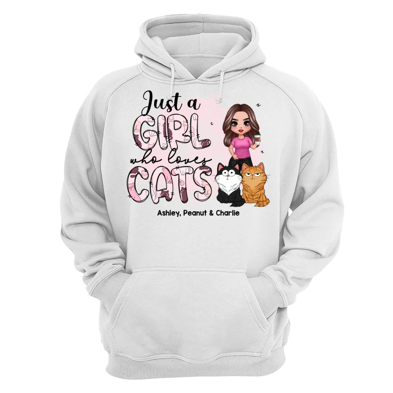 Just A Girl Who Loves Cats Doodle Pattern Funny Cats Expressions Personalized Shirt - Image 13