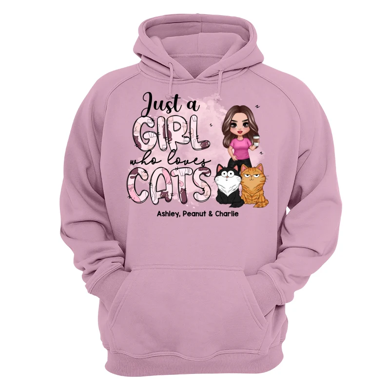 Just A Girl Who Loves Cats Doodle Pattern Funny Cats Expressions Personalized Shirt - Image 15