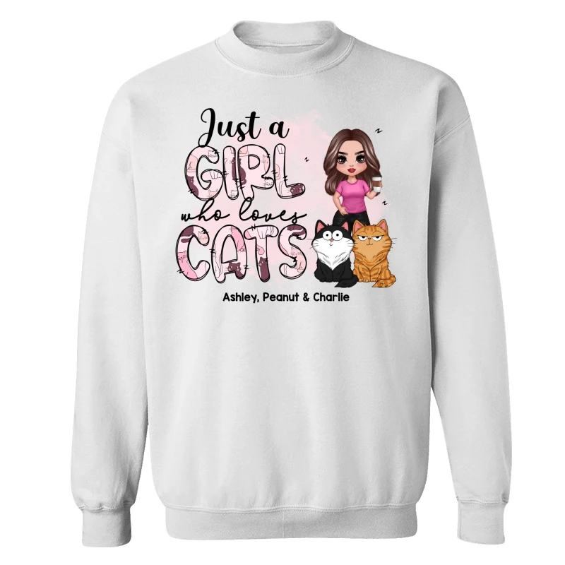 Just A Girl Who Loves Cats Doodle Pattern Funny Cats Expressions Personalized Shirt - Image 17